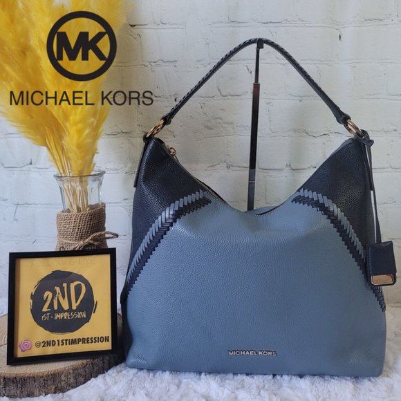 MICHAEL KORS Karson Hobo Shoulder Double Blue Tone Leather - Picture 1 of 16